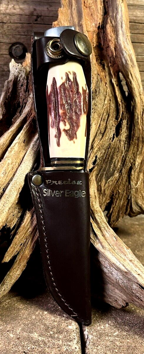 NOS Vintage Precise Silver Eagle 10327 Japan Stag Handle w/ Knife