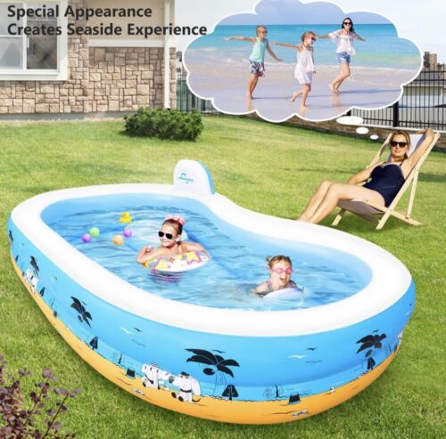 Large Inflatable Swimming Pool with Seat,  Blow up Family Pool, 100" X 61" X 17" - Picture 1 of 8