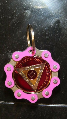 Pink AA Key Chain Chip Holder Keyring Gift Alcoholics Anonymous Al-Anon Women's - Picture 9 of 9