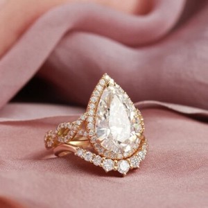 Authentic Pear Cut Moissanite Halo Twist Bridal Engagement Ring Set Promise Ring For Her