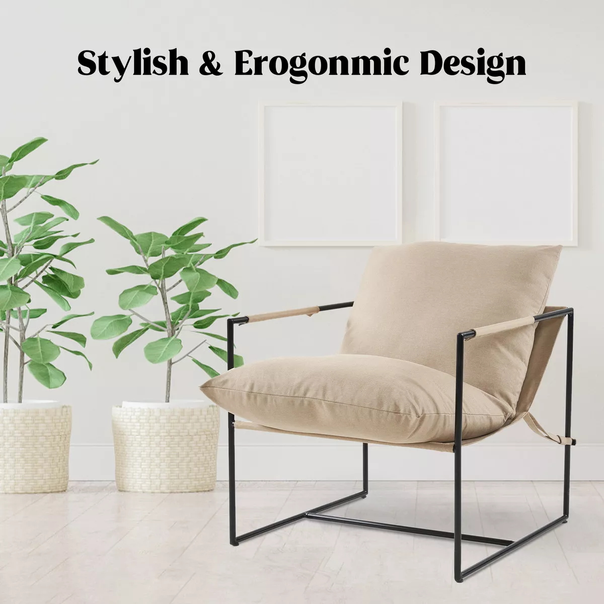 UNIKOME Basic Sling Accent Arm Chair Lounge Chair with Seat