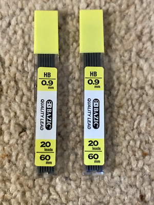 2 X BAZIC 0,9 MM HB MINEN MINE TUBE MIT 20 MINEN FÜR DRUCKBLEISTIFT 60 MM