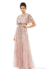 MAC DUGGAL 93582 EMBELLISHED FULL LENGTH LAYERED SLEEVE VINTAGE ROSE GOWN 6