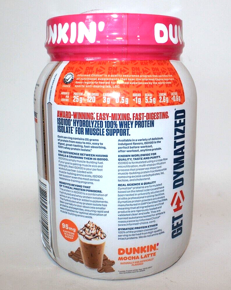 Dymatize ISO100 Dunkin' Donuts Mocha Latte Protein Powder, 22.9 oz / 1.4 lb 4/24 eBay