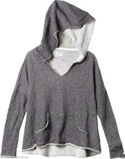 RVCA EASY HEART Black Haze Pullover Pocket Unfinished Edge Junior's Hoodie