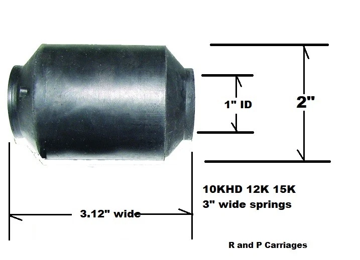 Dexter heavy duty rubber spring eye bushing showing 1 inch ID and 2 inch OD