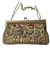 VTG Victorian Fine Arts Tapestry Purse Handbag Kiss Lock Gold Chain Hong Kong