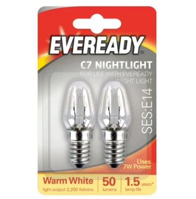 EVEREADY 2 E14 Replacement Night Light Bulbs 7W E14 Screw Cap Small Edison Warm White