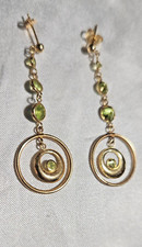 14KT DANGLING POST EARRINGS W, PERIDOT STONE 2" WT.1.6GR