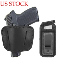 Tactical Concealed Carry Leather IWB/OWB Gun Holster Ambidextrous with Mag Pouch
