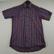 Vintage Wrangler Pearl Snap Western Shirt Mens 16.5 L Short Sleeve Striped Red