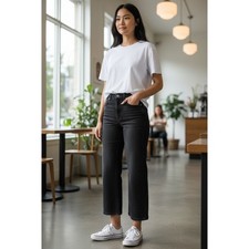 AVA  VIV Womens Wide Leg Cropped Jeans Black Size 24 Cotton Blend