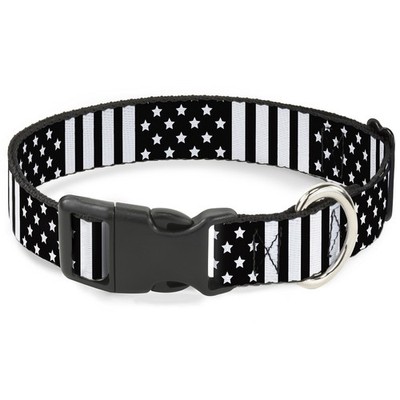 Plastic Clip Collar American Flag CLOSE-UP Black/White NARROW-Small 7-8.5''
