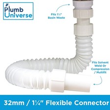 32mm / 1¼" Flexible Waste Connector For Basin Wastes Extendable To 720mm