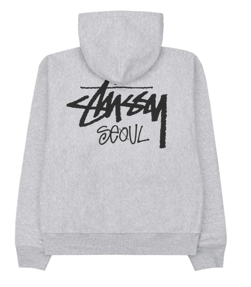 Stussy Stock SEOUL Zip Hoodie Ash Heather Gray Size L Full Zip