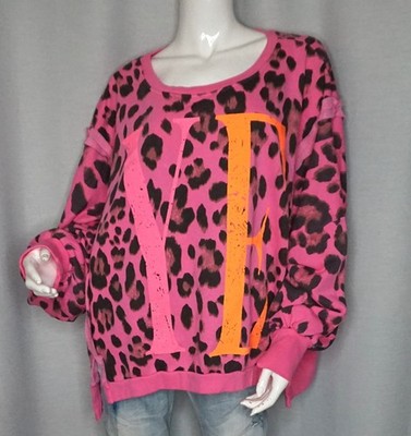 Oversized Sweater Linksnaht Sweat Shirt Leo Pink Neon YEAH 38,40,42,44 Neu