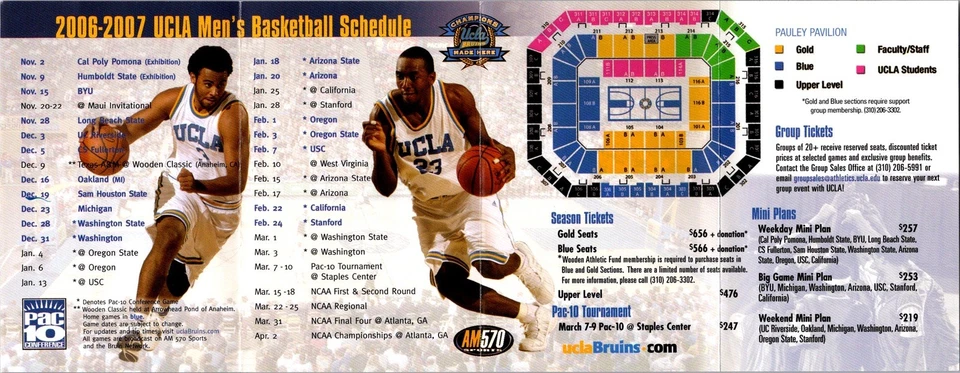 POCKET SCHEDULE UCLA Bruins 2006 - 2007 Season Aaron Afflalo NCAA Basketball - Image 3 of 3
