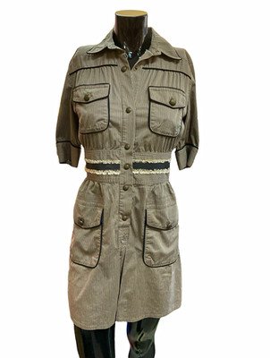 Just Cavalli Brown/Black Striped Collared Button-Front Shirt Dress w/ Pockets S