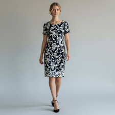 Talbots Sheath Preppy Party Floral Cottagecore Stretch Dress 16 Black White