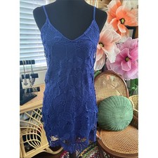 Express Royal Azure Blue Crochet Lace Spaghetti Strap Boho Femme Mini Dress