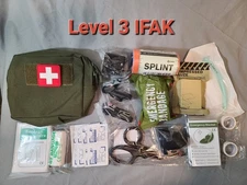 COMPLETE LEVEL THREE IFAK KIT IN OD GREEN POUCH. TRAUMA SUPPLIES, FIRST AID. NEW