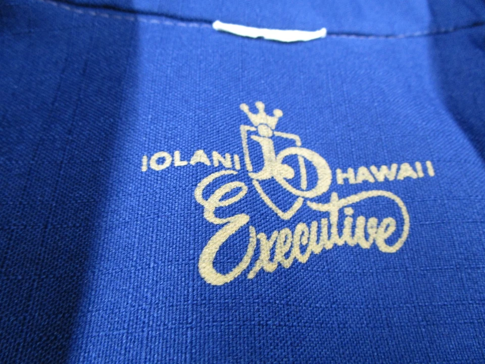 Vintage Iolani Hawaii Executive Shirt Mens Medium Blue Button Up Retro 70s Tiki - Image 3 of 4