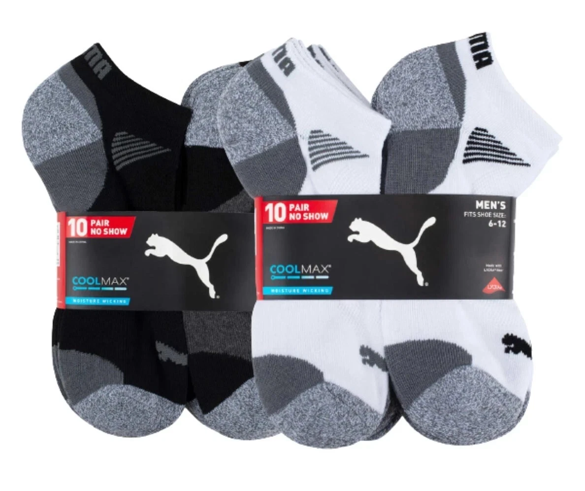 PUMA Men's No Show Socks 10-Pack Low Cut Athletic Performance Socks Black &White