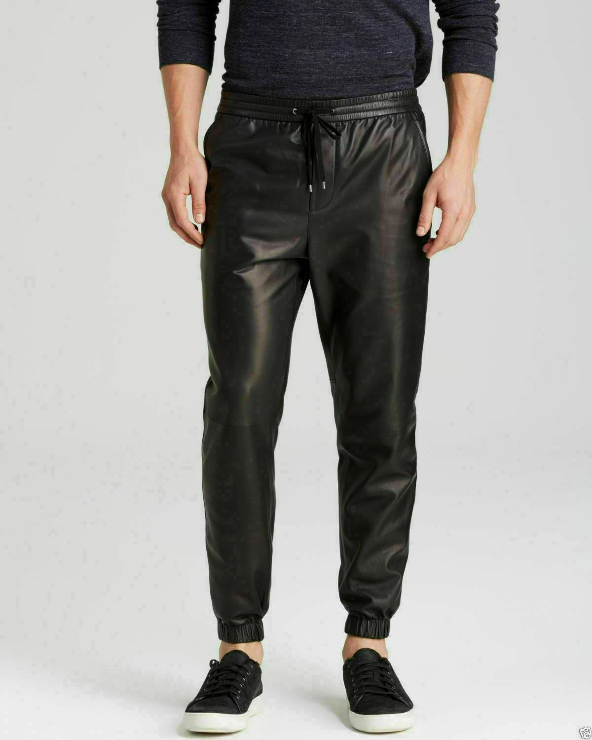 Men's genuine leather joggers pants black leather pants Fashion freestyle