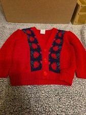 Vintage Baby Size 12 Months Red Flower Cardigan
