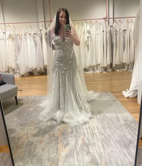 Alexandra Grecco Custom Lucca Wedding Dress Gown 0 Dove Grey Silk