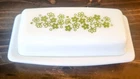 Vintage Pyrex Corelle Green Spring Blossom Crazy Daisy Butter Dish w/Lid VGC