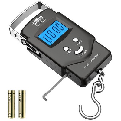 Dr.meter Digitalwaage Kofferwaage mit Haken 50 kg LCD Maßband 2 AAA