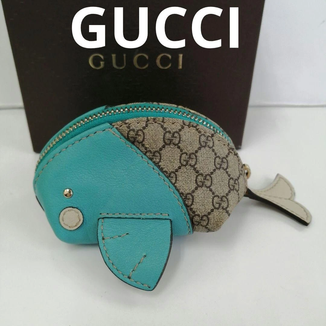 Étui à monnaie Gucci GG Supreme, beige x turquoise, PVC x cuir i13073