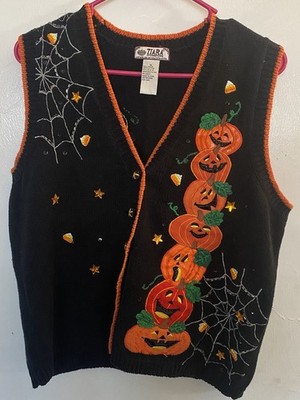 Tiara Intl Halloween Sweater Vest Knit Pumpkin Size Medium
