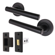 Black Door Handles T Bar Internal Sets Round Rose Bathroom Latch Lock Packs