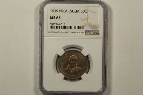 1939 Nicaragua 50 Centavos NGC MS65