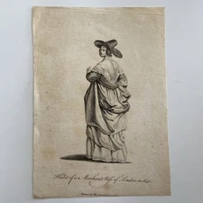 Antique Costume Engraving – “Habit of a Merchant’s Wife of London in 1640” 