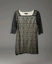 Little Black Dress ALEX MARIE Womens 10 Black Lace Geometric Ivory Wedding Party