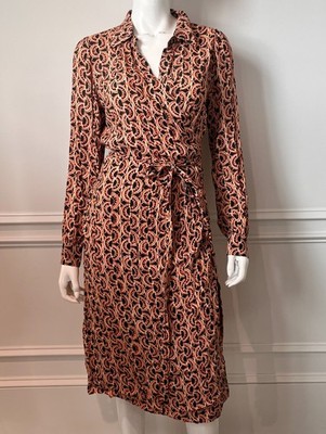 Summum Long Wrap Dress Size 36/2 Printed Black Red Midi Long Sleeve