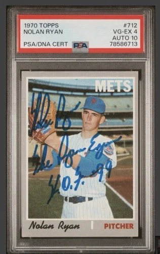 1970 Topps #712 NOLAN RYAN Auto Signed Card PSA/DNA 4/10 “Ryan Express” “HOF 99”