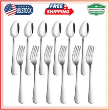 Set of 12 Stainless Steel Dinner Forks and Spoons Silverware Set Heavy-Duty / US