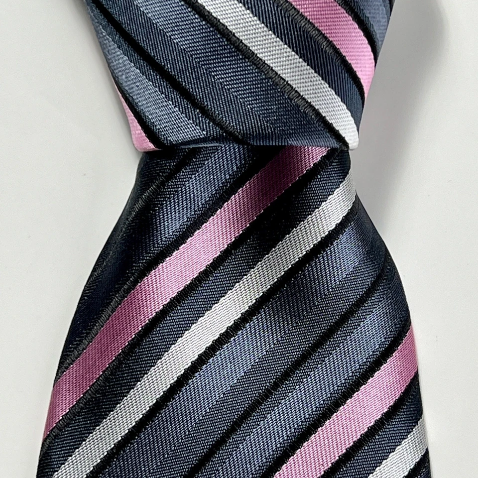 Giorgio Armani Men's Made In Italy Tie Black Pink Silver Grey 100% Silk Necktie - Image 4 of 4