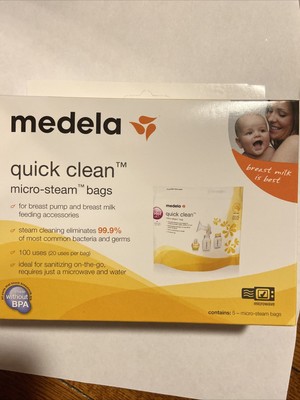 C4 Medela Breast Feed Quick Clean Micro-steam Bags 5 Count 100 Uses