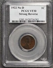 1922 No D "Plain" Lincoln Cent PCGS VF 30 Strong Reverse RARE