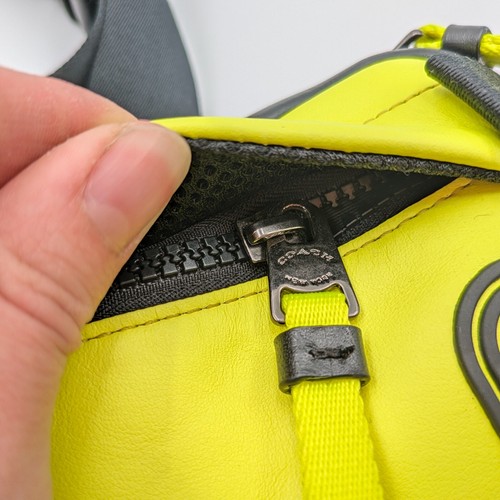 Coach Mini Edge Belt Bag E2161-C3466 Neon Yellow & Black Leather Men’s Crossbody - Picture 15 of 17