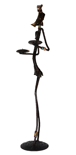 Vintage 21" Deep Bronzed Steel AFRICAN WOMAN Dual Candle Holder - Picture 9 of 11