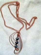 Hard crafted Copper Wire Wrapped Pendant Necklace Pin  3  Lapis Lazuli  Beads20"