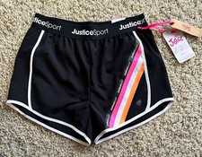 Justice Girl J-Sport Running shorts Size m 10 Logo stripe accent Elastic Waist