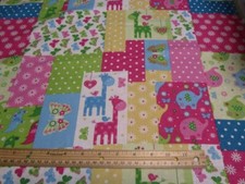 2 Yards Multicolored Girl Blocked Jungle Animal/Flower Flannel Fabric