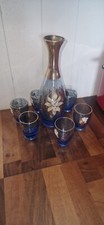 Bohemian Cobalt Blue Glass Cordial Decanter Set